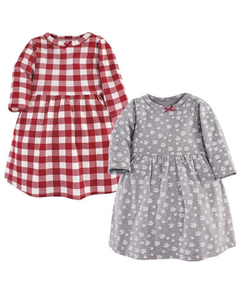 Toddler Girls Cotton Long-Sleeve Dresses 2pk, Snowflake