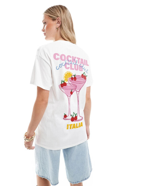 ASOS DESIGN oversized t-shirt with cocktail club back print in white