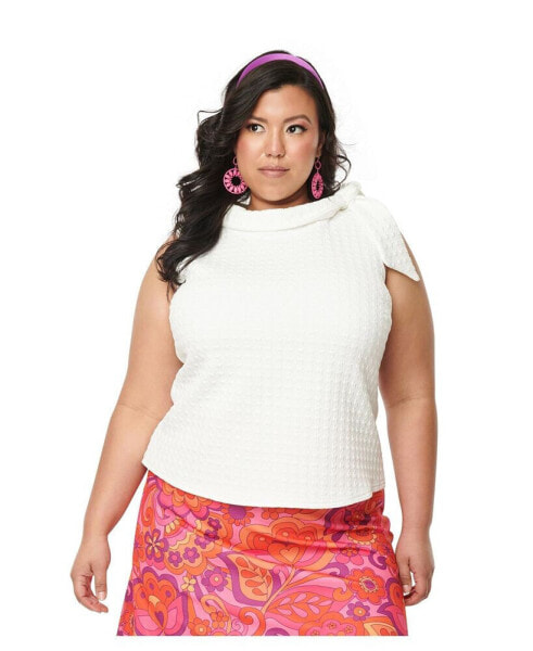 Plus Size Roll Cowl Neck Tie Sleeveless Knit Top