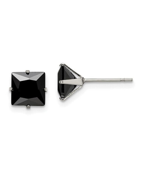Stainless Steel Polished Black Square CZ Stud Earrings