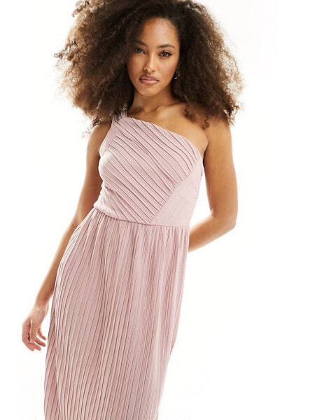 YAS Bridesmaid plisse one shoulder maxi dress in pink - PINK