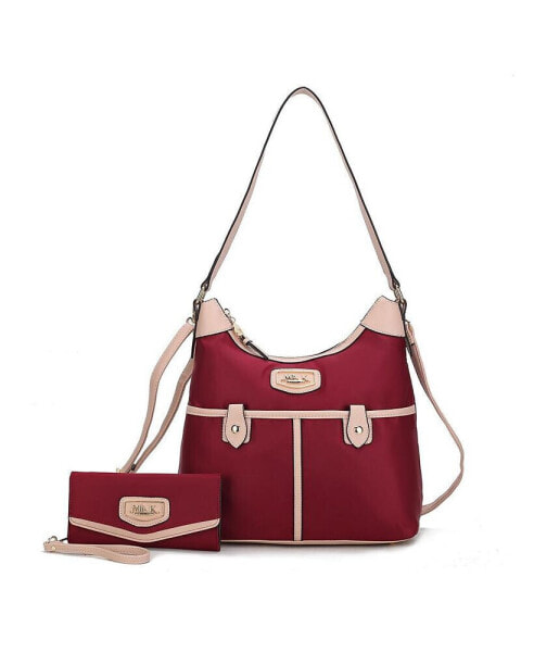 Harper Nylon Hobo Shoulder Handbag with Matching Wallet by Mia K- 2 pieces