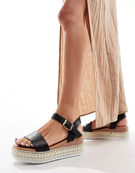 Yours natural chunky sandals in contrast black strap