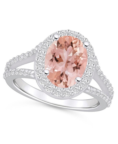 Morganite (2-1/2 ct. t.w.) and Diamond (3/4 ct. t.w.) Halo Ring in 14K White Gold