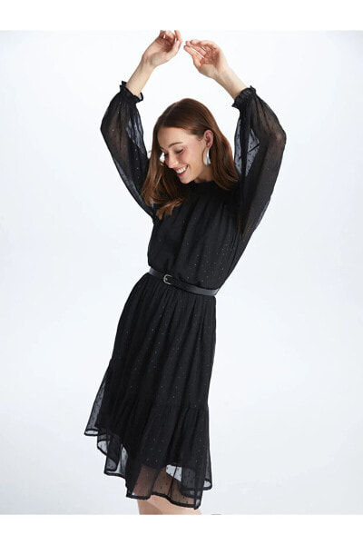 Платье женское LC WAIKIKI Classic Midi Длинное С круглым воротником и кемпинированным поясом