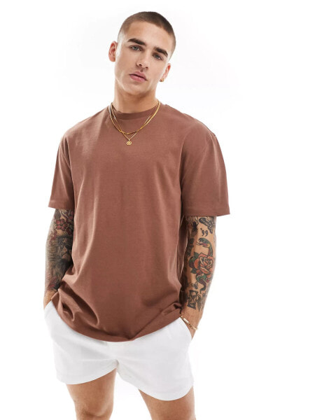 ASOS DESIGN essential heavyweight relaxed t-shirt 240gsm in brown