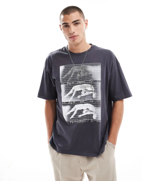 ASOS DESIGN oversized t-shirt with front print in charcoal