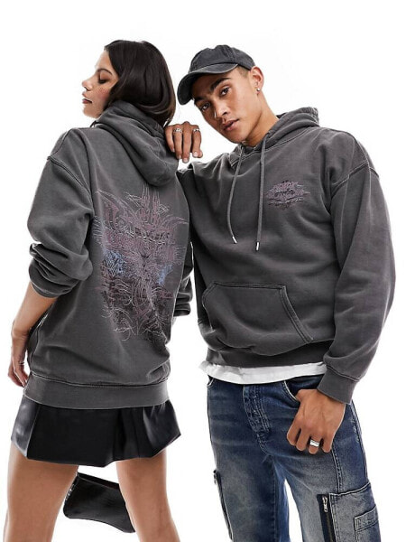 Reclaimed Vintage unisex rock graphic hoodie in charcoal