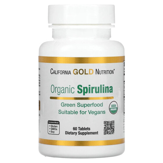 БАД California Gold Nutrition Organic Spirulina, 1,500 мг, 60 таблеток (500 мг на таблетку)