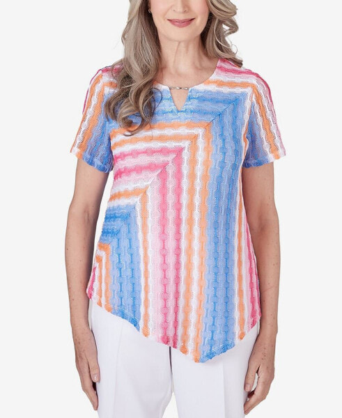 Petite Paradise Island Short Sleeve Spliced Stripe Top