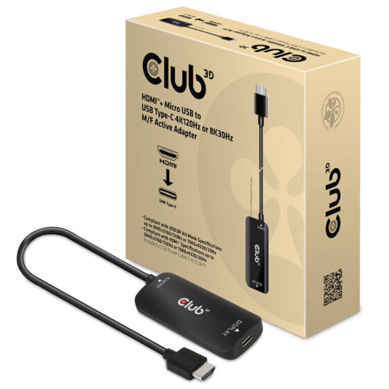 Club 3D HDMI + Micro USB auf USB Typ-C 4K120Hz/8K30Hz, aktiver Adapter