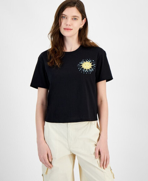 Juniors' Celestial Graphic Cropped T-Shirt