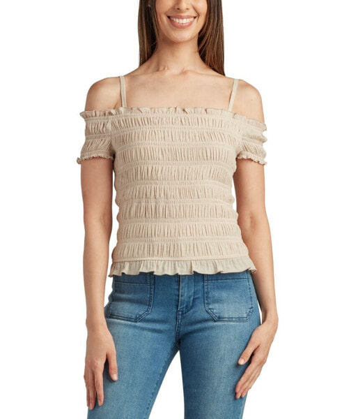 Juniors' Smocked Off-The-Shoulder Top