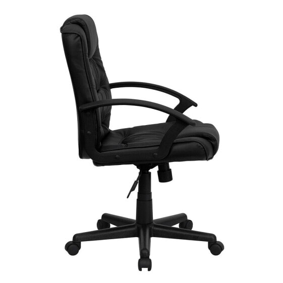 Mid-Back Black Leather Swivel Task Chair With Arms