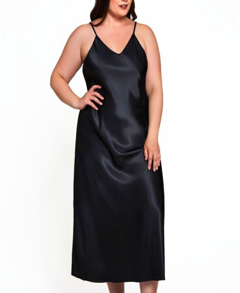 Plus Size Victoria Long Satin Lingerie Gown with Low Back