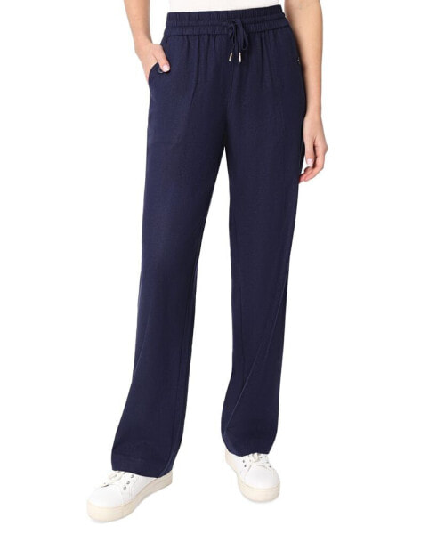 Women's Linen Drawstring-Waist Buttoned-Pocket Pants
