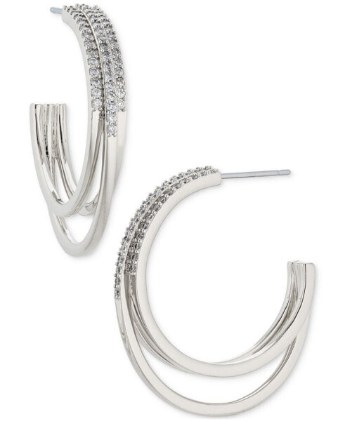 18k Gold-Plated Medium Pavé Triple-Row C-Hoop Earrings, 1.12", Created for Macy's