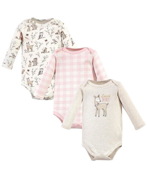 Infant Girl Cotton Long-Sleeve Bodysuits, Enchanted Forest, 3-Pack