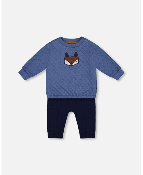 Baby Boys Baby Quilted Sweatshirt And Fleece Pant Set Blue