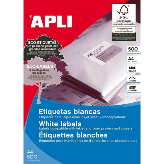 Клейкие этикетки самоклеящиеся APLI Белый бумага 500 Листов 70 x 35 мм