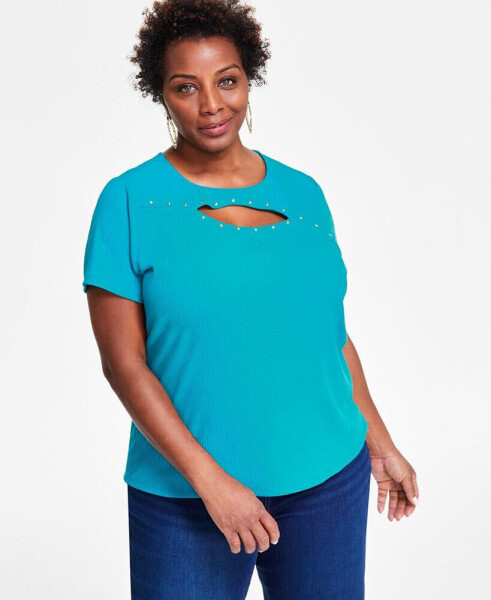 Plus Size Studded Cutout Top, Created for Macy's