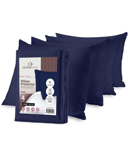 100% Cotton King Size Pillow Protector with Zipper - (4 Pack)