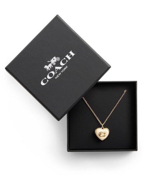 COACH red Enamel Signature Heart Locket Boxed Necklace