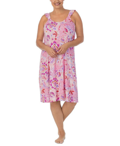 Plus Size Printed Sleeveless Midi Nightgown