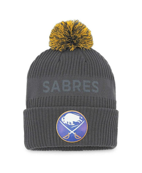 Men's Charcoal Buffalo Sabres Authentic Pro Home Ice Cuffed Knit Hat with Pom
