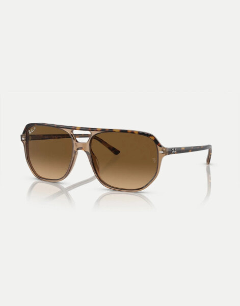 Ray-Ban bill one irregular polarised sunglasses in gold with brown lens in dark brown on transparent brown