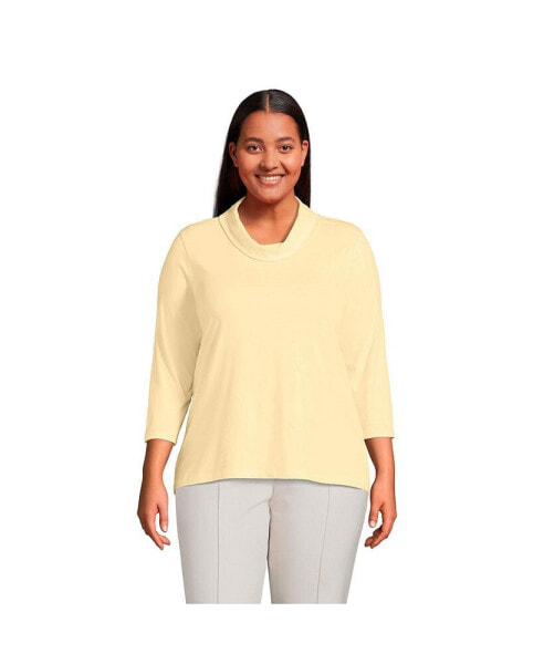 Plus Size 3/4 Sleeve Light Weight Jersey Cowl Neck Top