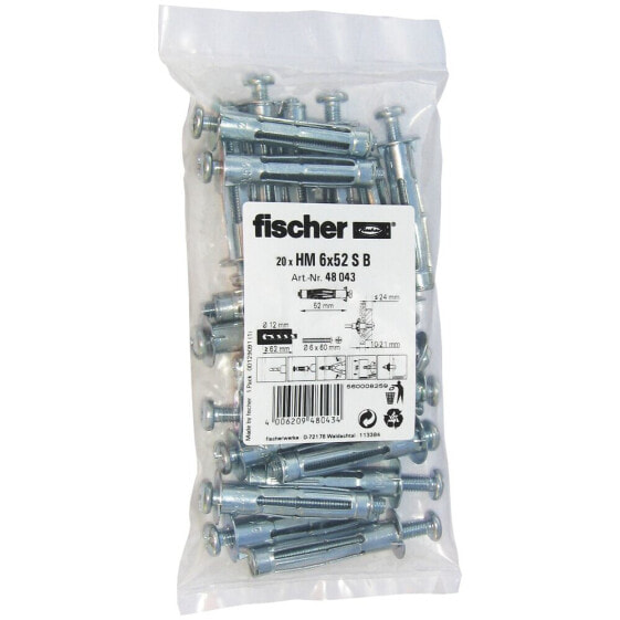 fischer 48043 - Screw & wall plug kit - Gypsum fibre board - Plasterboard - Metal - 1.2 cm - 52 mm - 1.2 cm