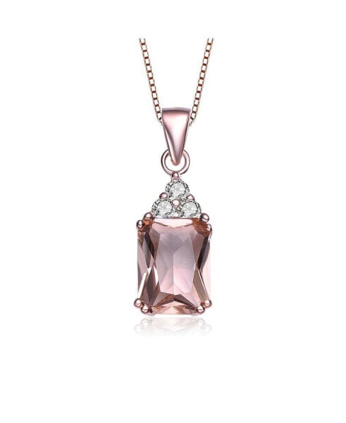18k Rose Gold Plated with Morganite & Cubic ZIrconia Cluster Vintage Pendant Necklace in Sterling Silver