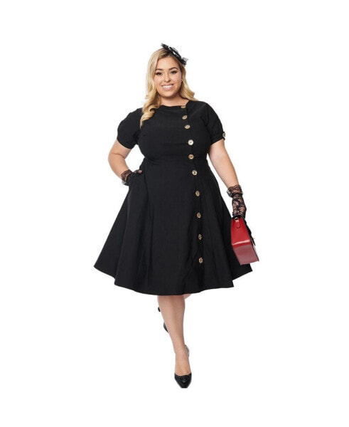 Plus Size Asymmetrical Button Woven Swing Dress