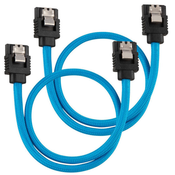 Corsair Premium Sleeved SATA-Kabel, blau 30cm - 2er Pack