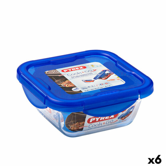 Контейнер для ланча герметичный Pyrex Cook & Go 16,7 x 16,7 x 7 см Синий 850 мл Стекло (6 штук)