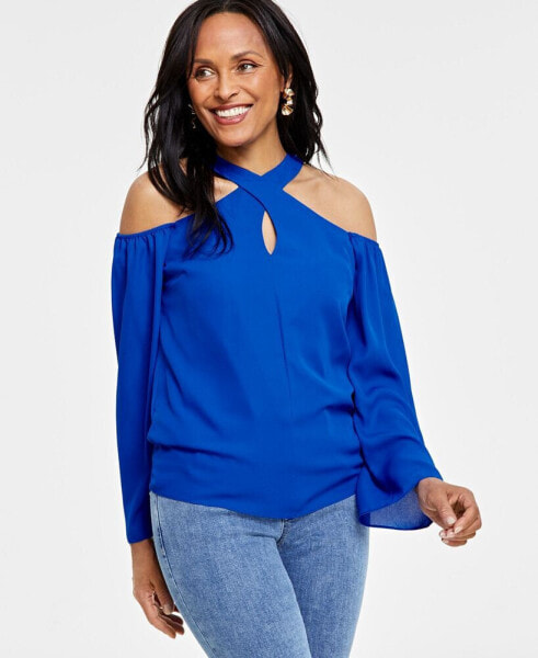 Women's Long-Sleeve Halter-Neck Blouse, Created for Macy's