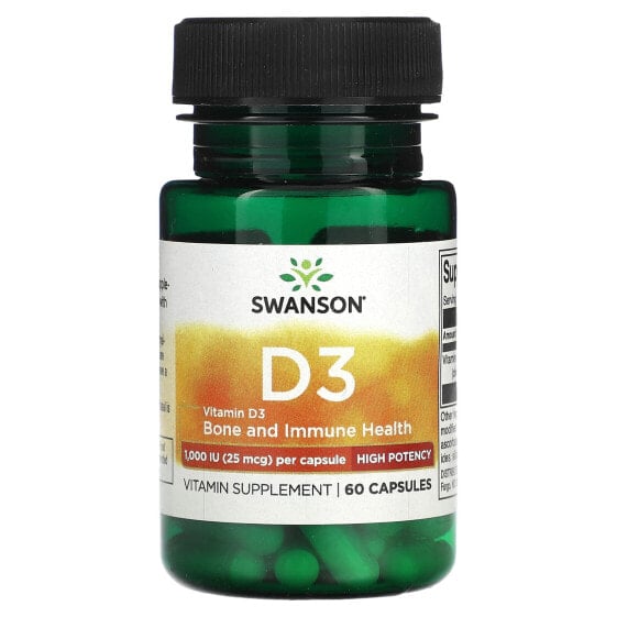Swanson, Витамин D3, 25 мкг (1000 МЕ), 60 капсул