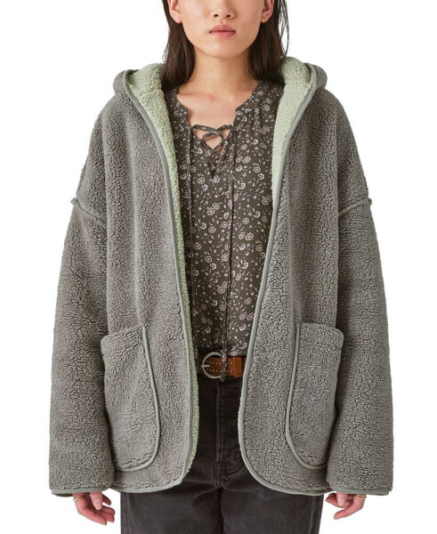 Reversible Hi-Pile Hooded Sherpa Cardigan Sweater