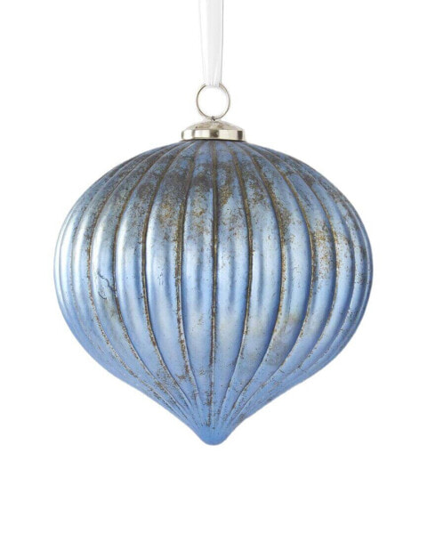 K&K Interiors 8.5In Mercury Glass Ribbed Onion Christmas Ornament Blue