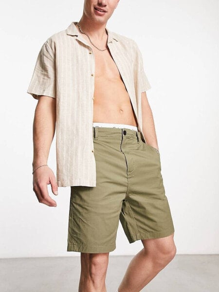 Selected Homme cotton mix chino short in khaki
