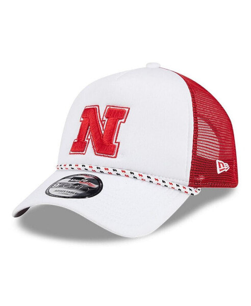 Men's White/Scarlet Nebraska Huskers Court Sport Foam A-Frame 9FORTY Adjustable Trucker Hat