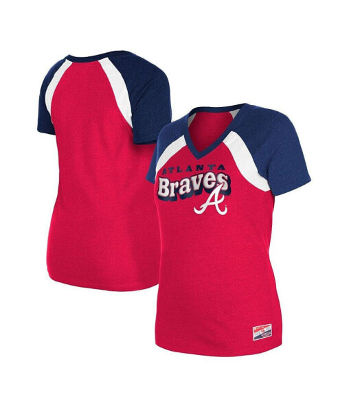 Women's Red Atlanta Braves Heathered Raglan V-Neck T-Shirt