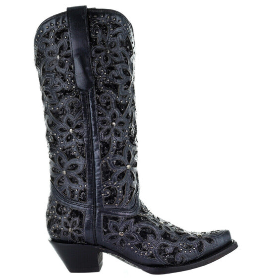 Corral Boots Floral Studded Rhinestones Sequins TooledInlay Snip Toe Cowboy Wom