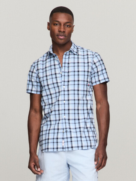 Slim Fit Plaid Short-Sleeve Poplin Shirt