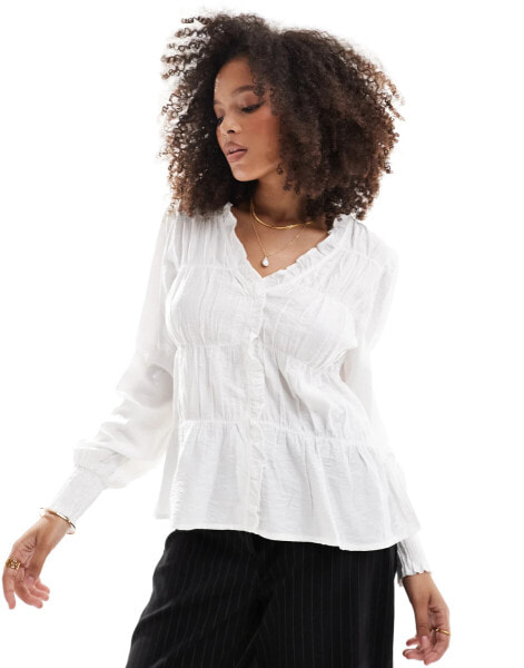 Vila textured buttondown shirt in white