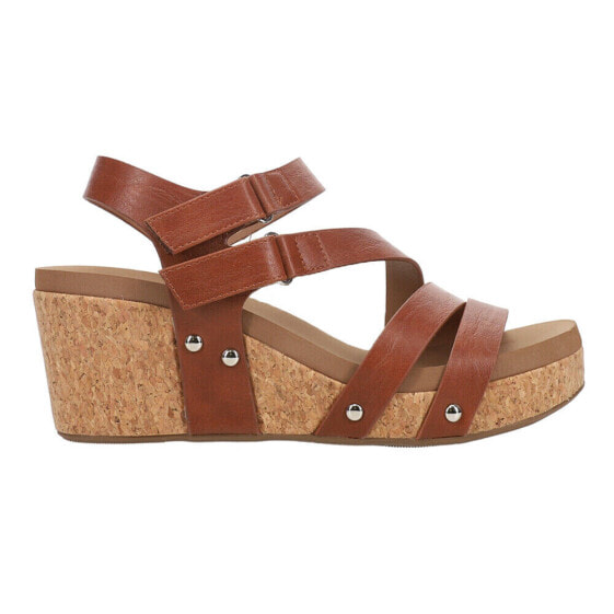Corkys Giggle Studded Wedge Womens Brown Casual Sandals 41-0324-BOUR