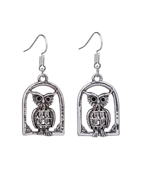 Vintage like Owl Drop Dangle Silver Retro Earrings-Owl Earrings