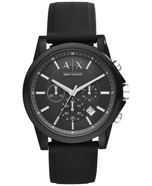 Unisex Chronograph Black Silicone Strap Watch 44mm AX1326