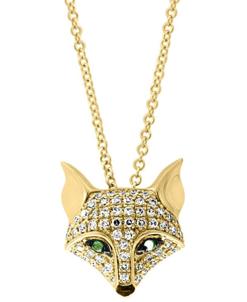 EFFY® Diamond (1/4 ct. t.w.) & Tsavorite Accent Fox 18" Pendant Necklace in 14k Gold